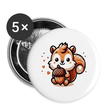 Süßes Eichhörnchen mit Herz-Eichel - Buttons groß 56 mm (5er Pack) - Weiß - Vorne