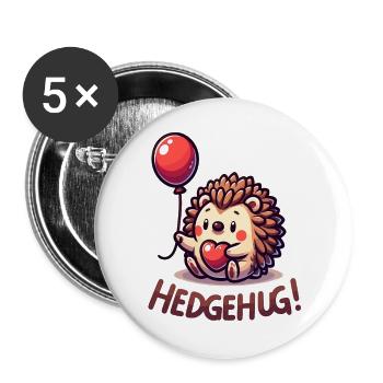 Hedgehog Herzballon Umarmung - Buttons groß 56 mm (5er Pack) - Weiß - Vorne