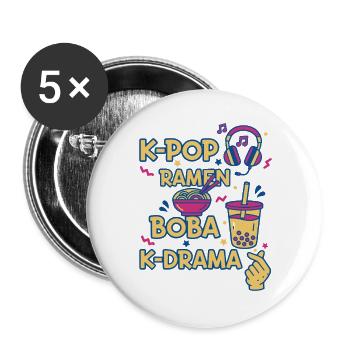 K-Pop Ramen Boba K Drame Musique coréenne Fans de Kpop - Lot de 5 grands badges (56 mm) - blanc - Devant