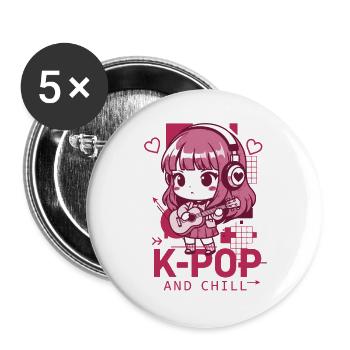K-POP AND CHILL Kpop Korean Music Anime Cute - Buttons large 2.2''/56 mm (5-pack) - white - Front