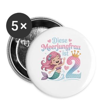 This Mermaid Is 2 Girls 2nd Birthday - Buttons large 2.2''/56 mm (5-pack) - white - Front
