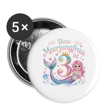 This Mermaid Is 3 Girls 3rd Birthday - Buttons large 2.2''/56 mm (5-pack) - white - Front