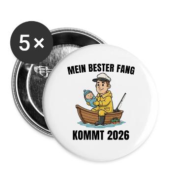 Paternity 2026 Angler-to-be Dad - Buttons large 2.2''/56 mm (5-pack) - white - Front