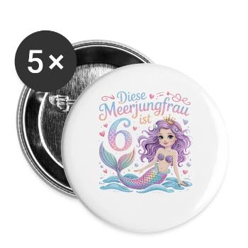 This Mermaid Is 6 Girls 6th Birthday - Buttons large 2.2''/56 mm (5-pack) - white - Front