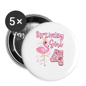 Filles de 4e anniversaire Flamingo Flamant Rose 4 ans - Lot de 5 grands badges (56 mm) - blanc - Devant
