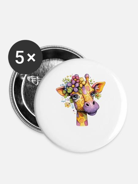 Giraffenporträt mit Blumenkranz - Buttons groß 56 mm (5er Pack) - Weiß