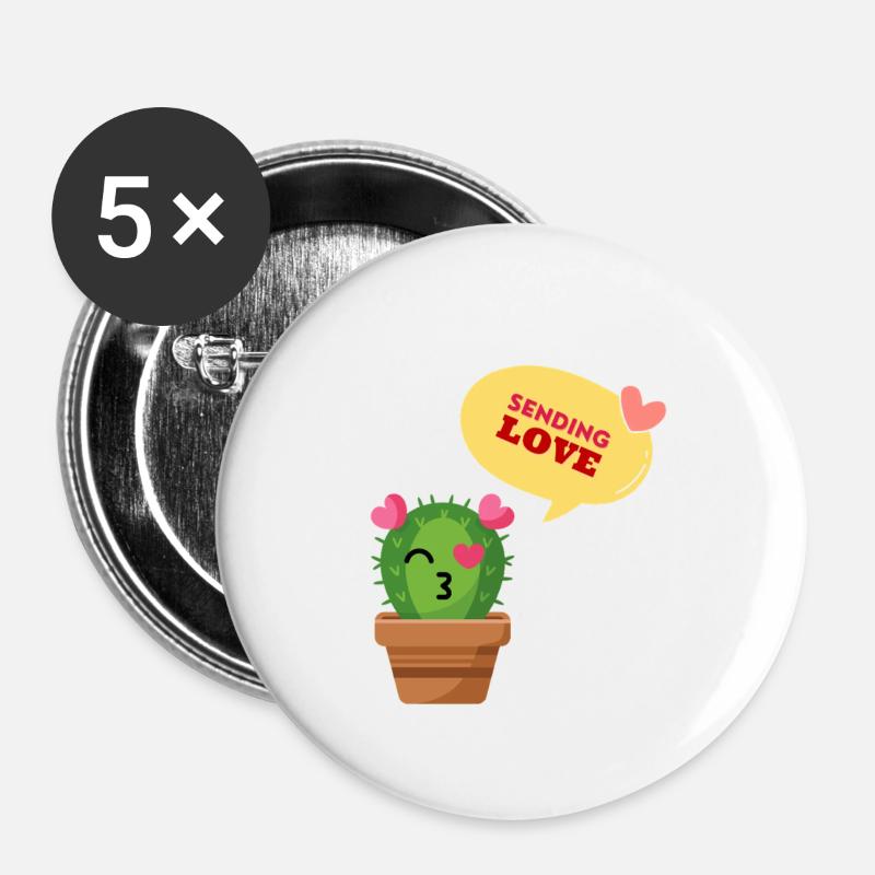 Cute Cactus Sending Love - Buttons large 2.2''/56 mm (5-pack) - white