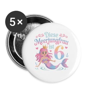 This Mermaid Is 6 Girls 6th Birthday - Buttons large 2.2''/56 mm (5-pack) - white - Front