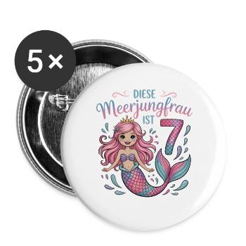 This Mermaid Is 7 Girls 7th Birthday - Buttons large 2.2''/56 mm (5-pack) - white - Front
