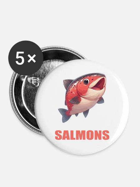 Lachse Lachs - Buttons groß 56 mm (5er Pack) - Weiß