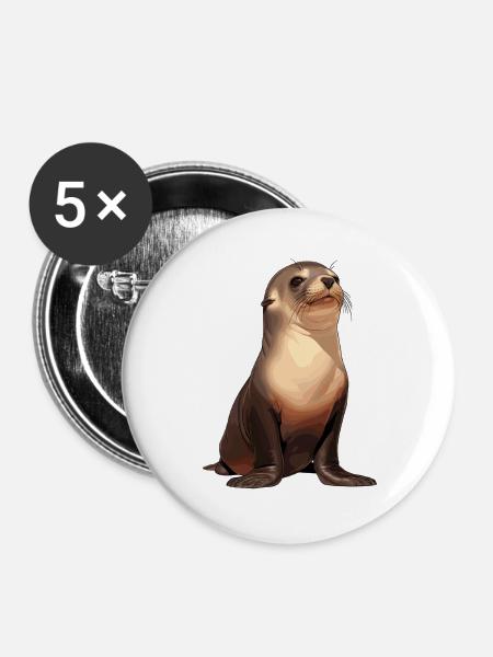 Seelöwen Seelöwe - Buttons groß 56 mm (5er Pack) - Weiß