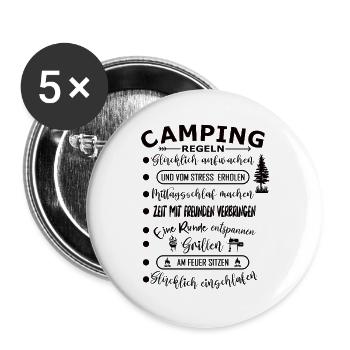 Real Camping Rules : Aventure en plein air - Lot de 5 grands badges (56 mm) - blanc - Devant