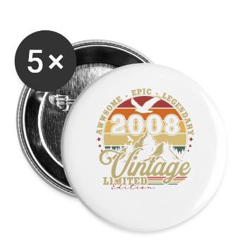 Vintage 2008 Jahrgang Retro Geburtstag Geschenk - Buttons groß 56 mm (5er Pack) - Weiß - Vorne