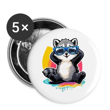Relaxed raccoon with sunglasses - Buttons large 2.2''/56 mm (5-pack) - white - Front