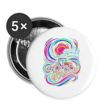 Bauernhof Traktor - Buttons groß 56 mm (5er Pack) - Weiß - Vorne