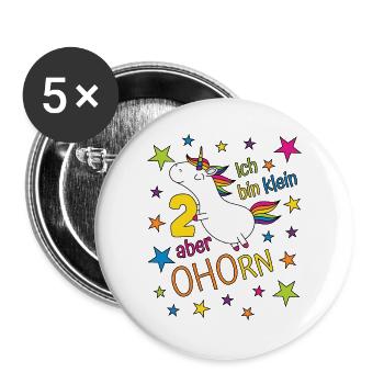 2 Jahre Mädchen Einhorn Ich bin klein aber ohorn - Buttons groß 56 mm (5er Pack) - Weiß - Vorne