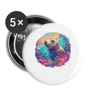 Sea Lions Sea Lion - Buttons large 2.2''/56 mm (5-pack) - white - Front
