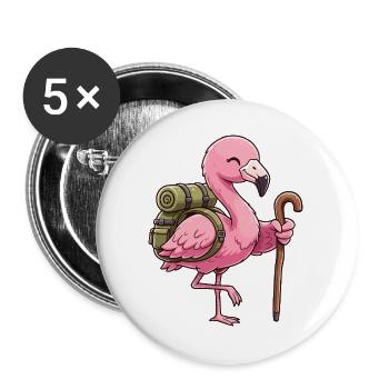 Cute Hiking Flamingo Bird Trekking Art - Buttons large 2.2''/56 mm (5-pack) - white - Front
