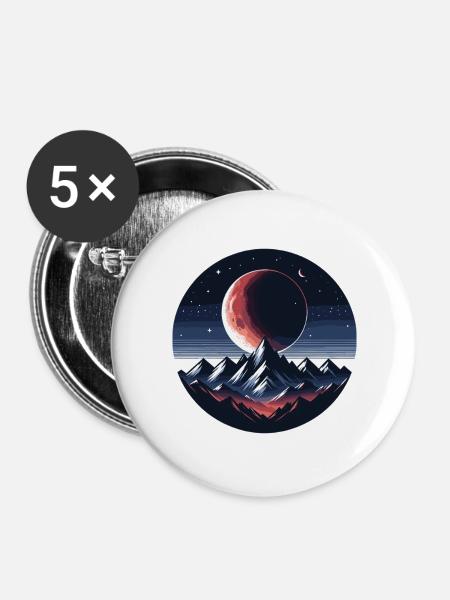 Mondschein über Bergkette - Buttons groß 56 mm (5er Pack) - Weiß