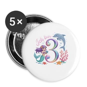 I'm 3 Mermaids Girl 3rd Birthday - Buttons large 2.2''/56 mm (5-pack) - white - Front