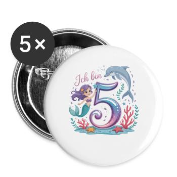 I'm 5 Mermaids Girl 5th Birthday - Buttons large 2.2''/56 mm (5-pack) - white - Front
