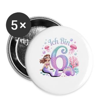I'm 6 Mermaids Girl 6th Birthday - Buttons large 2.2''/56 mm (5-pack) - white - Front