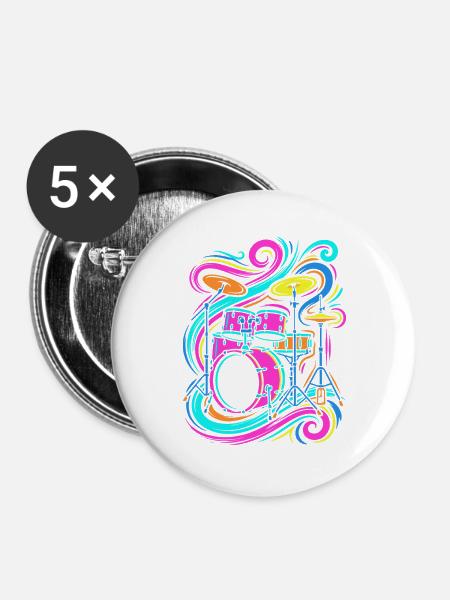 Schlagzeug - Buttons groß 56 mm (5er Pack) - Weiß