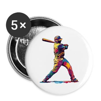 Coup de baseball coloré - Lot de 5 grands badges (56 mm) - blanc - Devant