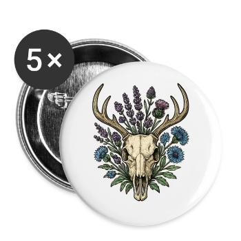 Deer bones with flower wreath - Buttons large 2.2''/56 mm (5-pack) - white - Front
