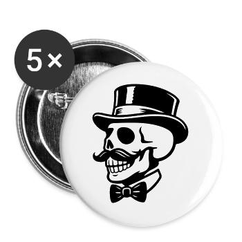 Totenkopf Zylinder Schnurrbart Schwarz Symbol - Buttons groß 56 mm (5er Pack) - Weiß - Vorne