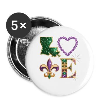 Mardi Gras Louisiana T-Shirt – Fleur de Lis, Herz - Buttons groß 56 mm (5er Pack) - Weiß - Vorne