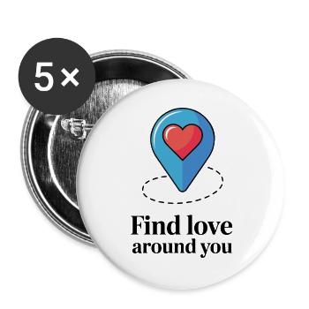 Heart Pin Find Love Nearby - Buttons large 2.2''/56 mm (5-pack) - white - Front