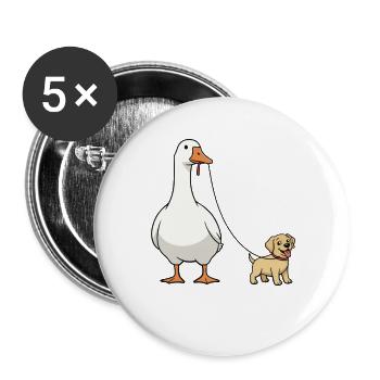 Goose Dog Duo on Leash Ribbon - Buttons large 2.2''/56 mm (5-pack) - white - Front