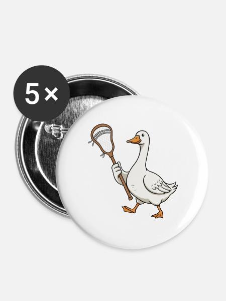 Lacrosse Ente mit Netz - Buttons groß 56 mm (5er Pack) - Weiß