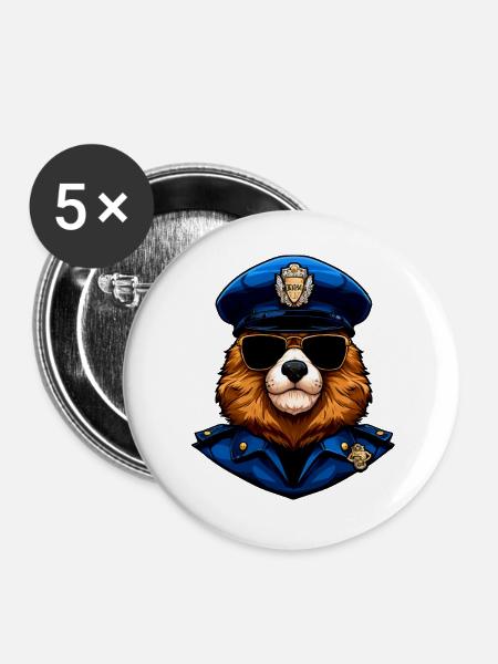 Murmeltiere Polizei - Buttons groß 56 mm (5er Pack) - Weiß