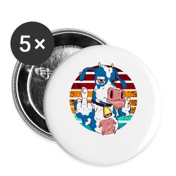 Kuh mit Mittelfinger im Regenbogen - Buttons groß 56 mm (5er Pack) - Weiß - Vorne