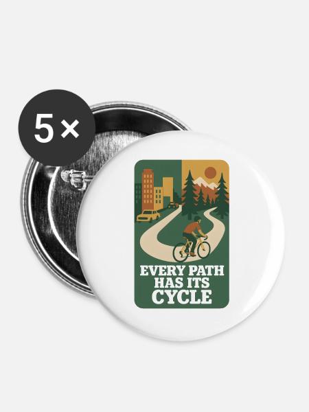 Jeder Pfad | Fahrrad - Buttons groß 56 mm (5er Pack) - Weiß