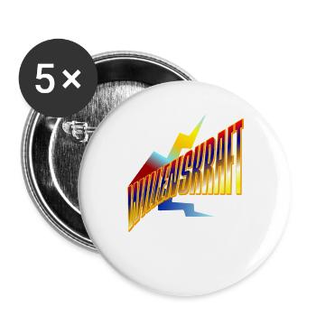 Wullenkraft Neon Retro Logo - Buttons groß 56 mm (5er Pack) - Weiß - Vorne
