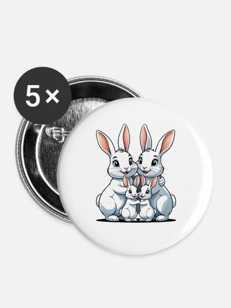 Kuschelfamilie Häschen - Buttons groß 56 mm (5er Pack) - Weiß