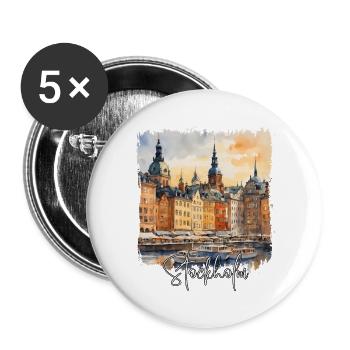 Stockholm Aquarell, Stockholm Schweden - Buttons groß 56 mm (5er Pack) - Weiß - Vorne