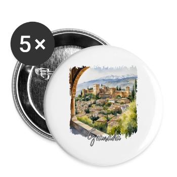 Granada Watercolor, Granada Spain - Buttons large 2.2''/56 mm (5-pack) - white - Front