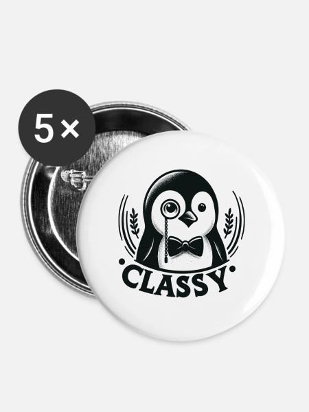Eleganter Pinguin mit Monokel - Buttons groß 56 mm (5er Pack) - Weiß