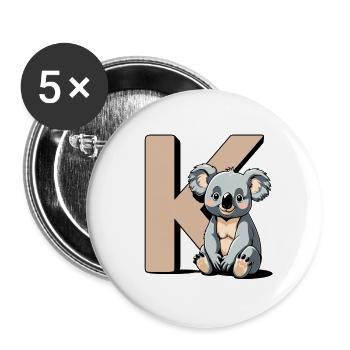 KoalaK Letter Design - Buttons large 2.2''/56 mm (5-pack) - white - Front