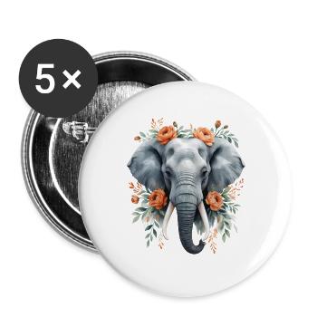 Elephant with flower wreath - Buttons large 2.2''/56 mm (5-pack) - white - Front