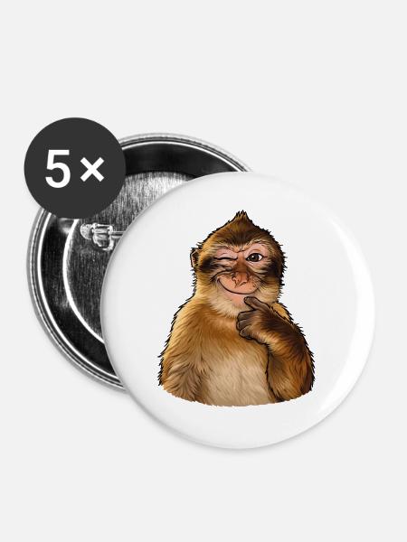 Lustiger augenzwinkernder Affe - Buttons groß 56 mm (5er Pack) - Weiß