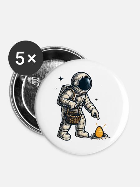 Astronauten-Ei Erkundung - Buttons groß 56 mm (5er Pack) - Weiß