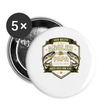 Angler und Papa: Nicht einfach. Aber Hier Bin ich! - Buttons groß 56 mm (5er Pack) - Weiß - Vorne