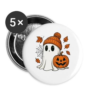 Halloween Geist mit Kürbis - Süßes Herbst Outfit - Buttons groß 56 mm (5er Pack) - Weiß - Vorne