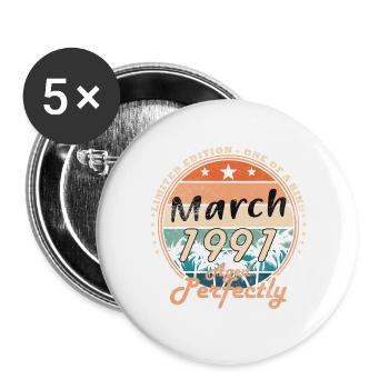 Birthday March 1991 - Buttons large 2.2''/56 mm (5-pack) - white - Front