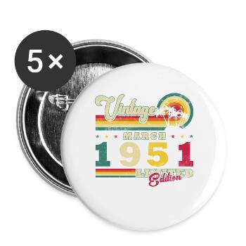 Cadeau d’anniversaire 75 mars 1951 Vintage rétro - Lot de 5 grands badges (56 mm) - blanc - Devant